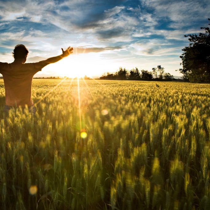 sunshine-depression-help Man in sunshine, feeling happy and free with arms up in sky